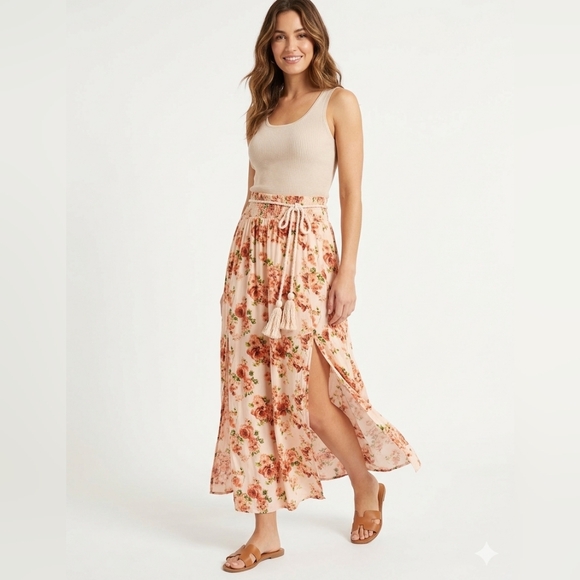 Forever 21 Dresses & Skirts - Forever 21 Floral Maxi Skirt (NWT), Size M, with Rope Belt and Side Slits